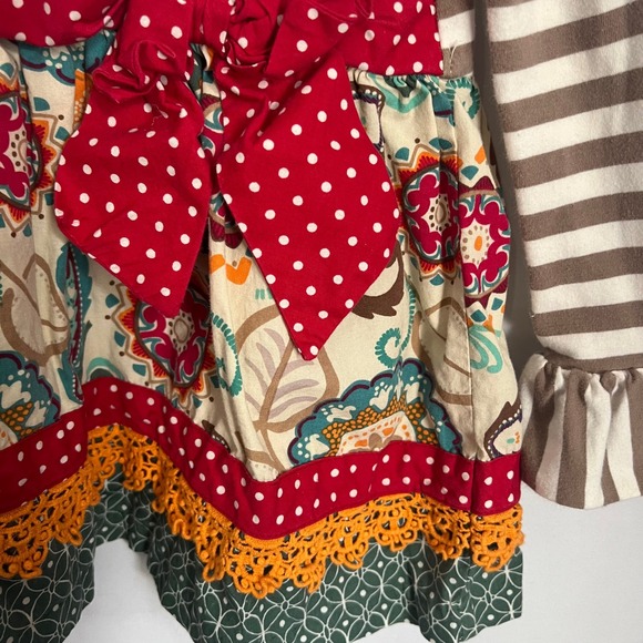 Counting Daisies Girls Dress Brown Stripe Floral Ruffle Long Sleeve - Picture 3 of 6